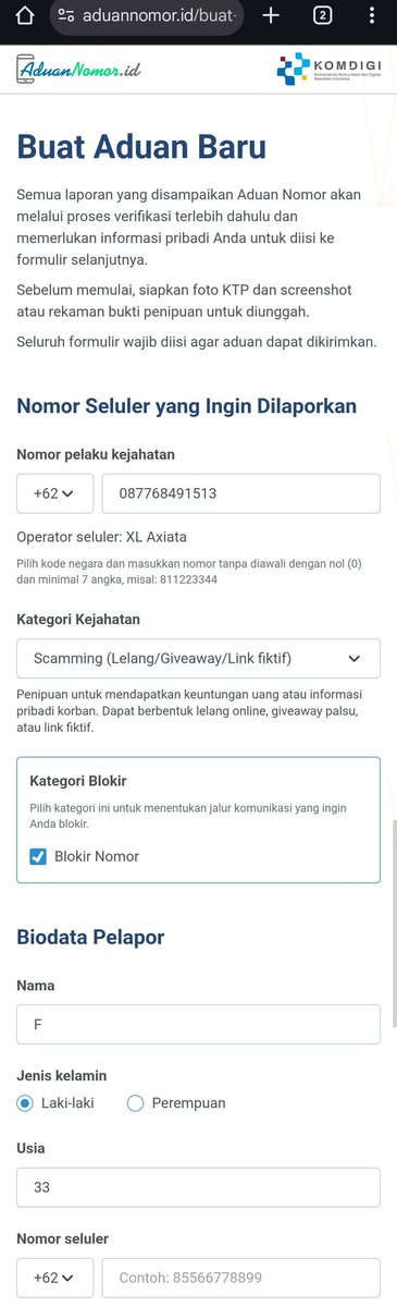 fatmojo_'s tweet photo. @kemkomdigi mau aduan nomor penipuan aja malah dibikin ribet seperti ini. Kenapa harus isi biodata panjaaaang?? Kenapa ga bisa anonim? Kenapa ga dibikin simpel seperti Getcontact /true caller? Ga paham. https://t.co/b8R7HoFdaS