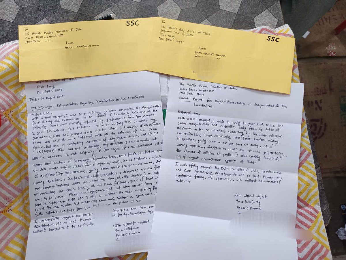 surendrapal305's tweet image. एक पत्र,

माननीय राष्ट्रपति जी के लिए !

एक पत्र,

माननीय CJI सर जी के लिए !

एक पत्र,

माननीय प्रधानमंत्री जी (PMO)के लिए !

एक पत्र,

अपने Chairman sir के लिए ! 

पत्रलेखन की कला का उपयोग कीजिए 
#sscreforms #sscvendorfailure #ssc
