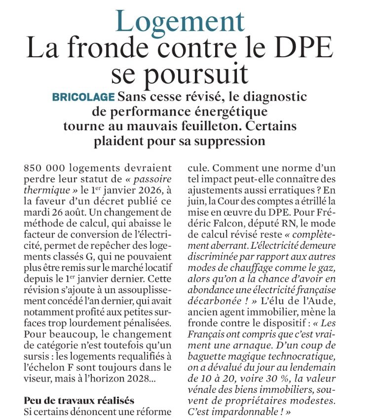 FalconFrederic's tweet image. 🏠Le @groupeRN_off, aux côtés de @MLP_officiel, est le seul à dénoncer les graves conséquences des normes #DPE sur le marché immobilier et locatif.
➡️ La dépossession des petits propriétaires, dont la valeur du bien est arbitrairement décotée, constitue un véritable scandale…