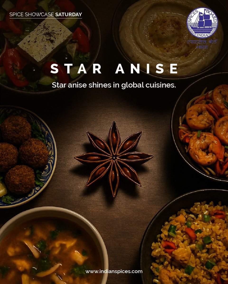 Spices_Board's tweet image. With its sweet-licorice flavour, it’s a star ingredient in Asian dishes and Mediterranean recipes alike.
#SpiceShowcaseSaturday #StarAniseFlavor #GlobalCuisines #SpiceWorld #FoodCulture