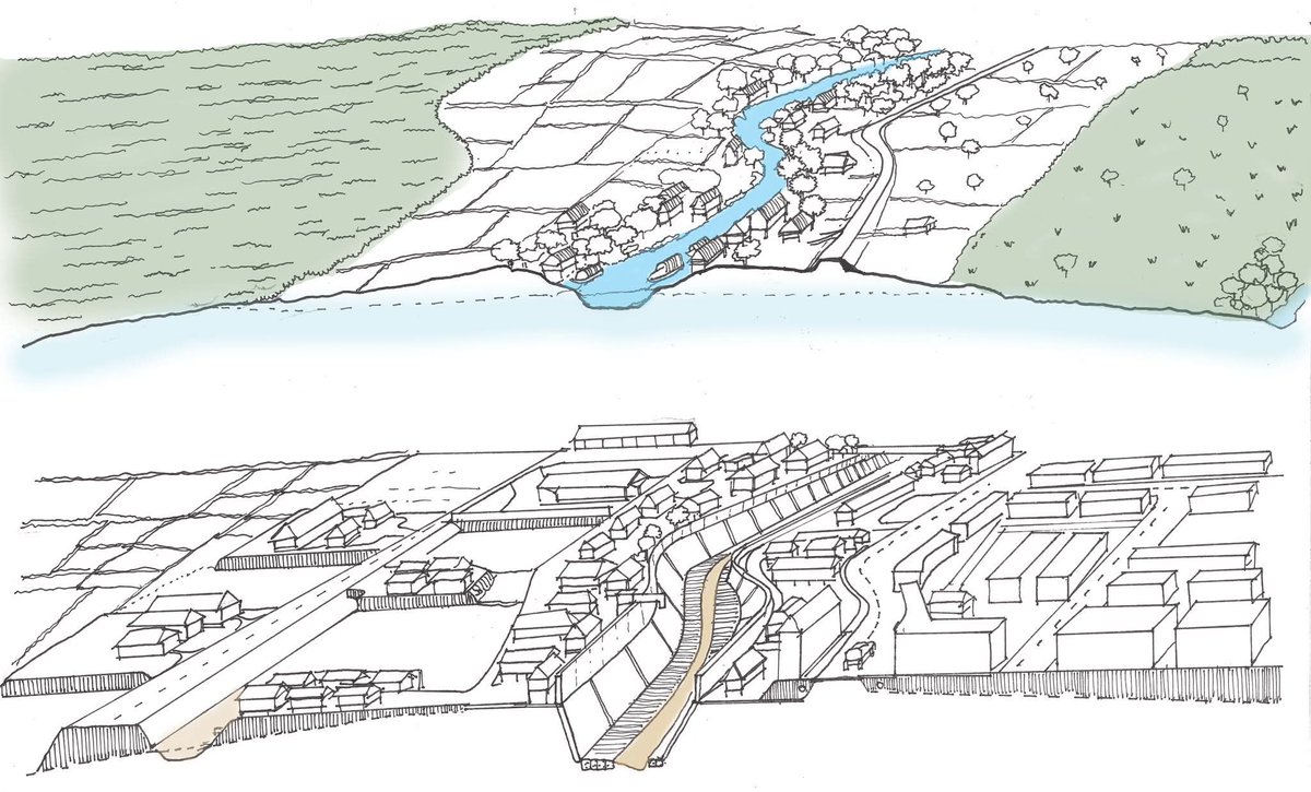 Landscape change of Yom river and new Sukhothai city