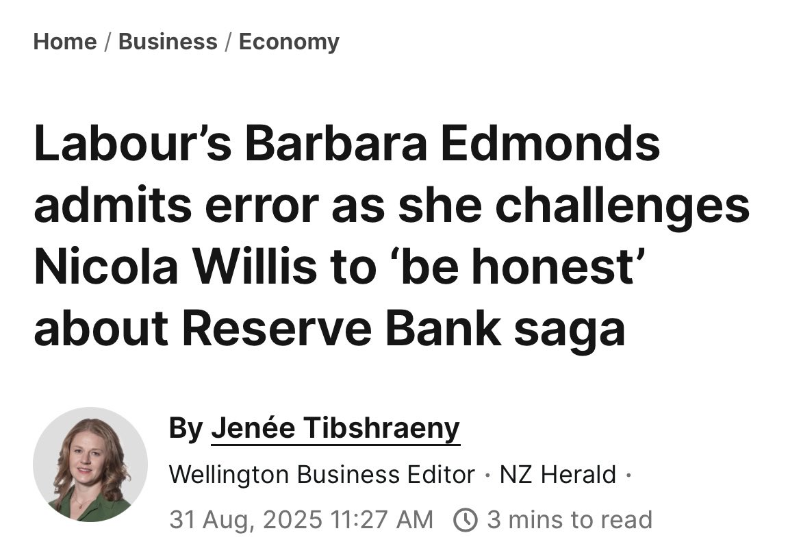 Only the Herald … she said the Chair of the Reserve Bank was also a member of a RBNZ committee. Easy error. But LAB character assassination is irresistible … 🤦‍♂️ #JunkJournalism