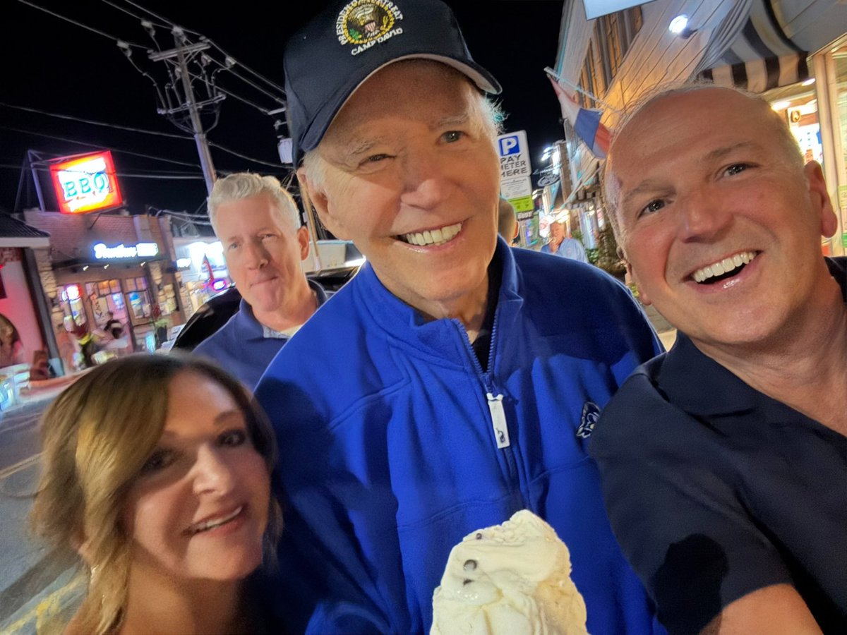 While Donald Trump is hiding from America with swollen ankles, President Biden is out in the public eating ice cream and loving America.

We know a real leader when we see one.