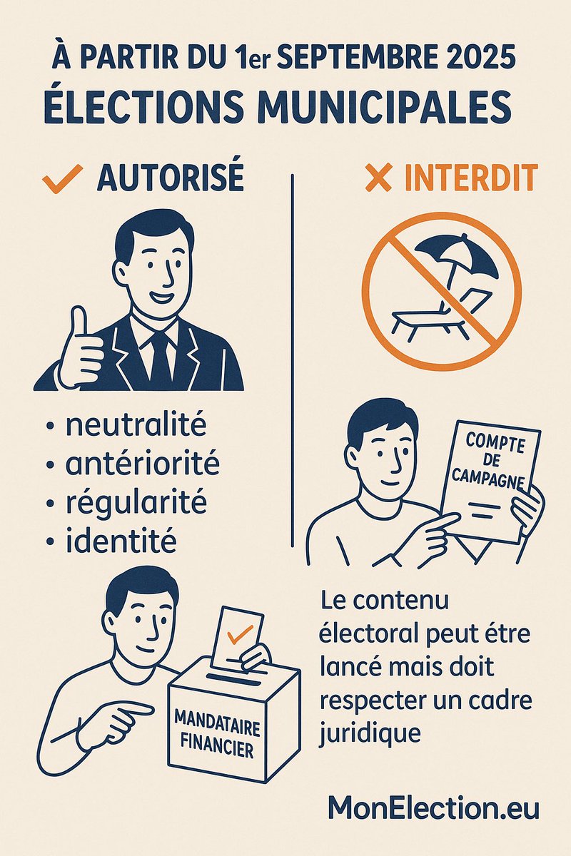 Arcolys's tweet photo. 🚨 À partir de demain, 1er septembre 2025, les règles changent pour les #Municipales2026

✅ Communication neutre et habituelle uniquement
⛔ Fin des bilans et projets valorisants
⚖️ Le juge applique 4 critères : neutralité, antériorité, régularité, identité
💶 Mandataire financier & compte de campagne obligatoires

👉 Respecter le cadre légal, c’est éviter contentieux & inéligibilité

#ÉlectionsMunicipales2026 #CodeÉlectoral #Stratégie