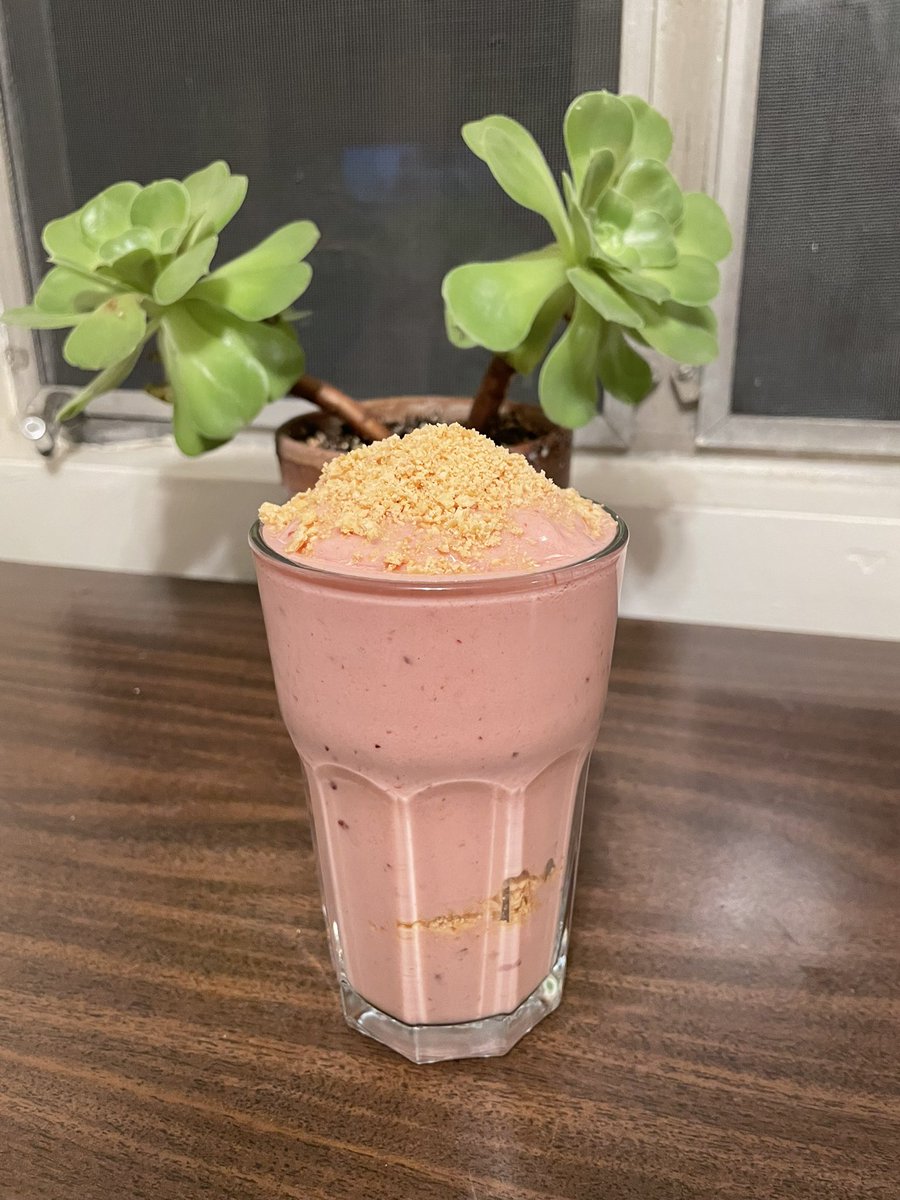 Saturday Night Smoothie. Mango, Pineapple, Cherry, crushed almonds