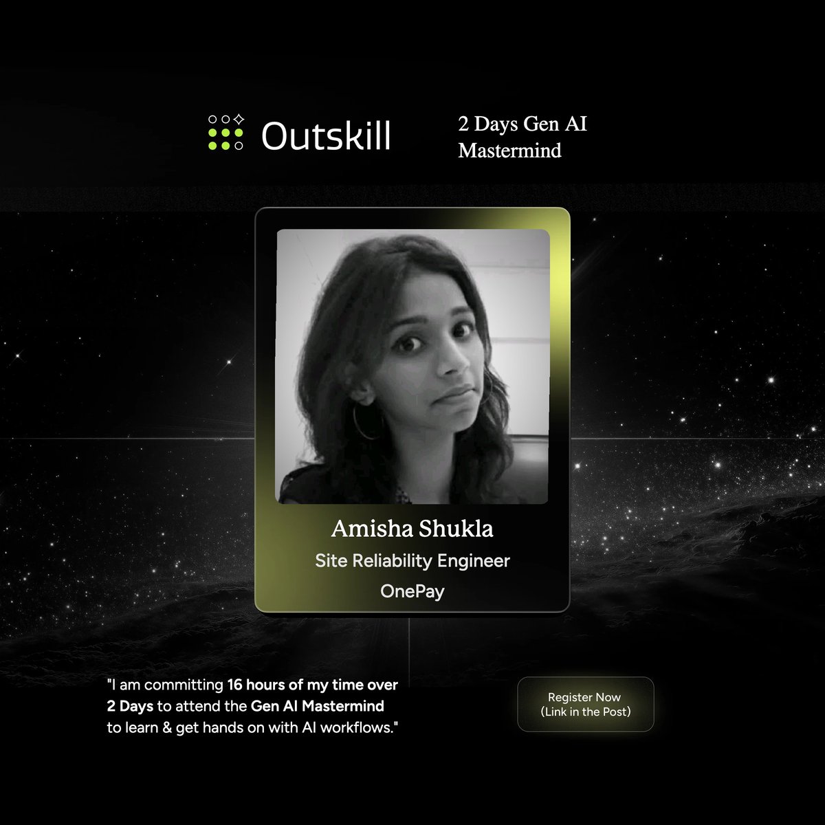 amisha101's tweet photo. 🚀 16+ hours this weekend mastering AI with @Outskill!
As an SRE at @joinonepay, I see the massive potential of AI.
✅ AI Tool
✅ GPT Apps
...much more

Join in the AI revolution: https://t.co/SPscxkYlTt

#GenerativeAI #AITransformation #SkillsUnlocked https://t.co/4drOehVeSb