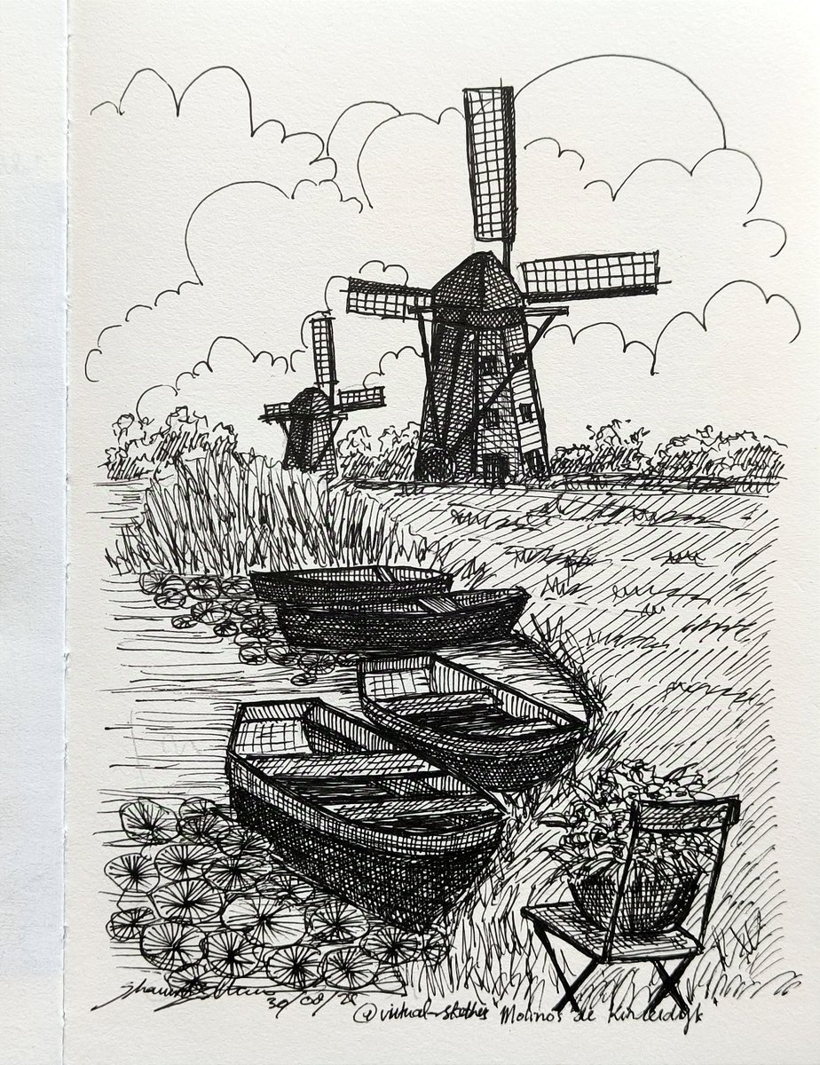 shawnellian's tweet photo. Kinderdjirk windmills captured in ink ✒️
#kinderdjirk #dutchlandscape #art #artmoots #inkdrawing #pendrawing #urbansketch #artcommunity #dailysketchbook #artistonx https://t.co/e7O0Vj2vdF