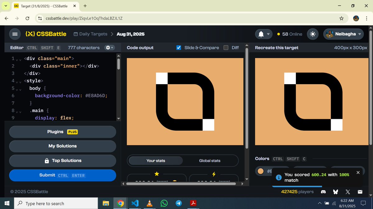 ItsThankK's tweet image. Just finished todays Daily target @css_battle 🥳

Code: github.com/ItsThankK/css-…

100% match  😎👇