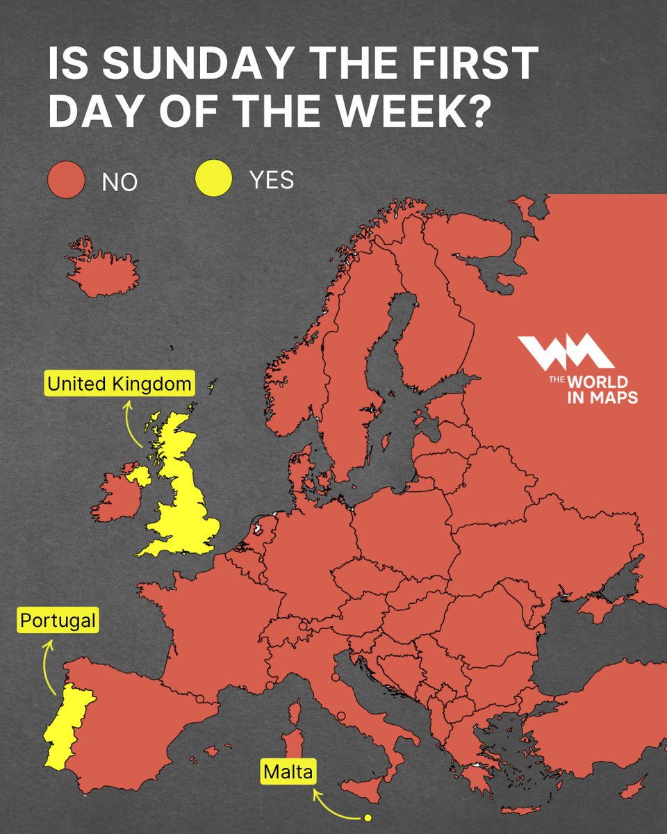 xruiztru's tweet image. In most of Europe the week starts on Monday… but in 🇬🇧, 🇵🇹 and 🇲🇹, it still begins on Sunday.