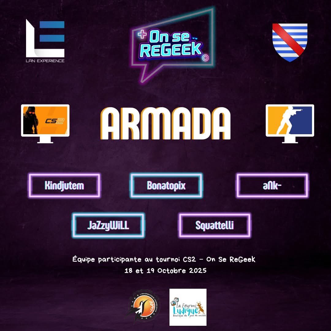 On sera présent à la <a href="/Lan_Experience/">Lan Expérience</a> afin de représenter la 🇧🇪 🔥 🙏 <a href="/Kindjutem/">Roland Logan</a> <a href="/JaZzyWillCSgo/">JaZzyWiLL ©</a> #Squattelli &amp; #Bonatopix