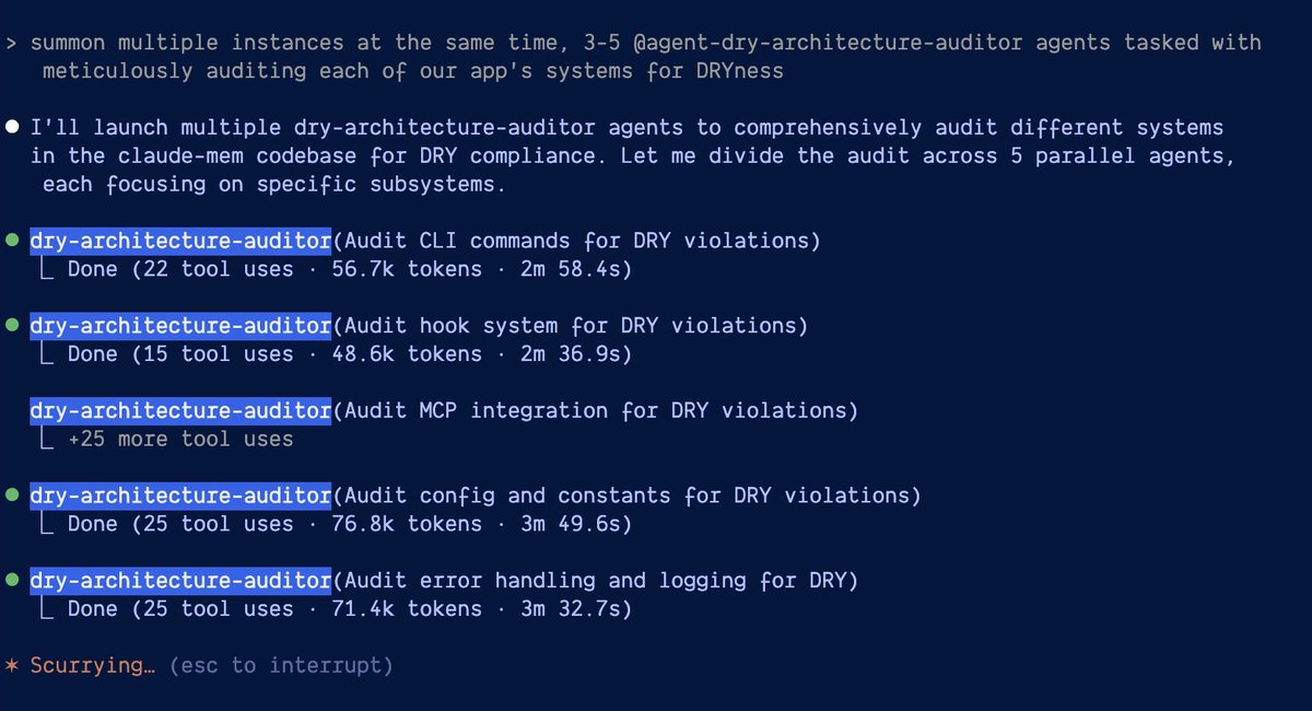 Claude code's little known superpower: built-in swarming capabilities. All you need is a prompt.

"summon multiple instances at the same time, 3-5 [@]agent-dry-architecture-auditor agents tasked with meticulously auditing each of our app's systems for DRYness"