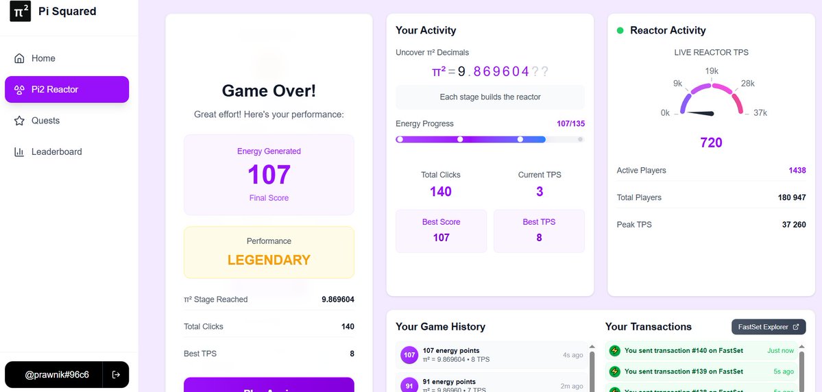 Oleksandr | ๐ฝrAI ๐,๐,๐ (ร,G) ฯยฒ (@aleksandernoil) on Twitter photo Just hit 107 energy points in the Piยฒ Reactor
Performance: LEGENDARY ๐
ฯยฒ stage reached: 9.869604
Loving the grind to push TPS higher each round!
<a href="/Pi_Squared_Pi2/">Pi Squared</a> #FastSet Just hit 107 energy points in the Piยฒ Reactor
Performance: LEGENDARY ๐
ฯยฒ stage reached: 9.869604
Loving the grind to push TPS higher each round!
<a href="/Pi_Squared_Pi2/">Pi Squared</a> #FastSet