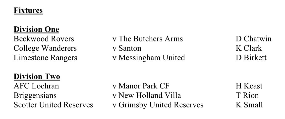 Opening fixtures for season 2025-26 in the EC Surfacing Scunthorpe and District Football League.