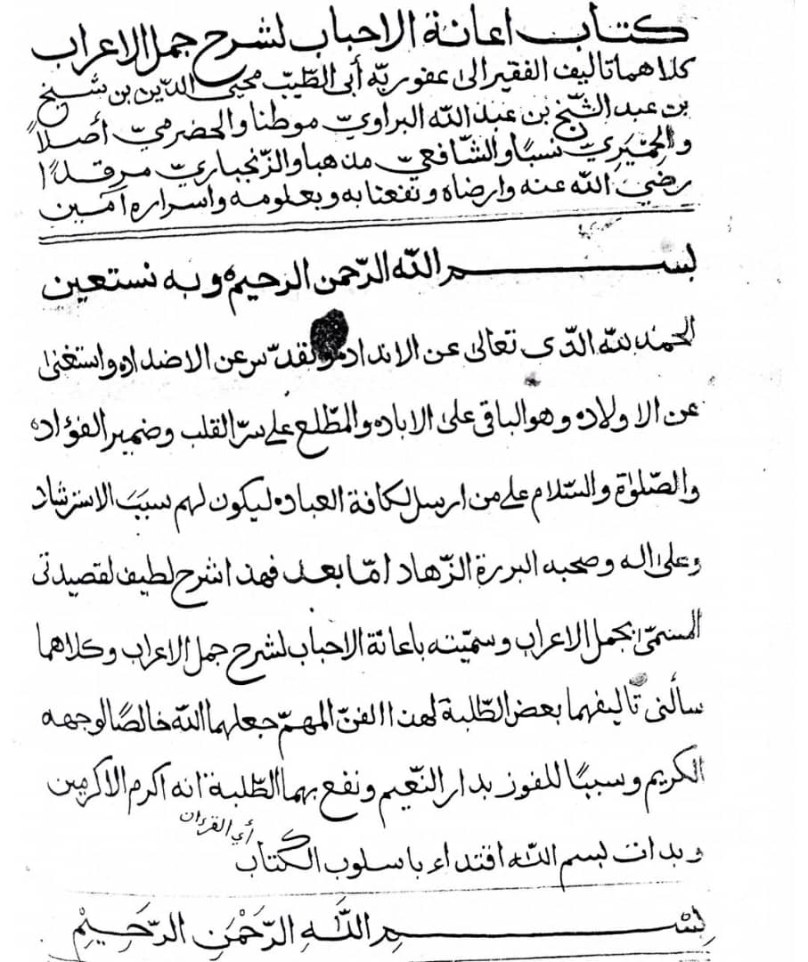 ألّف علماء البنادر مؤلفات متنوعة في شتى العلوم باللغة العربية، واهتموا بها اهتمامًا كبيرًا لما لها من مكانة عظيمة في الدين الإسلامي، ويتجلى ذلك في تصانيفهم في النحو، ومن ضمنها كتاب الشيخ القاضي محيي الدين بن شيخ البراوي "إعانة الأحباب لشرح جمل الإعراب"