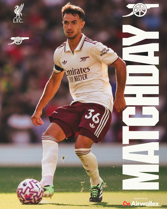 Arsenalpremiumn's tweet photo. ⚪️ 𝗠𝗔𝗧𝗖𝗛𝘿𝘼𝙔 🔴

🆚 Liverpool
🕟 4.30pm (UK)
🏆 Premier League
🏟️ Anfield

🤝 
@airwallex https://t.co/v1rVvfWuzl