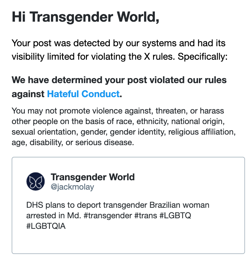 X is blaming me for the terror of Trump now.

But I am glad to see they are still listing "gender identity" as a protected group. Not that it helps much, mind you.