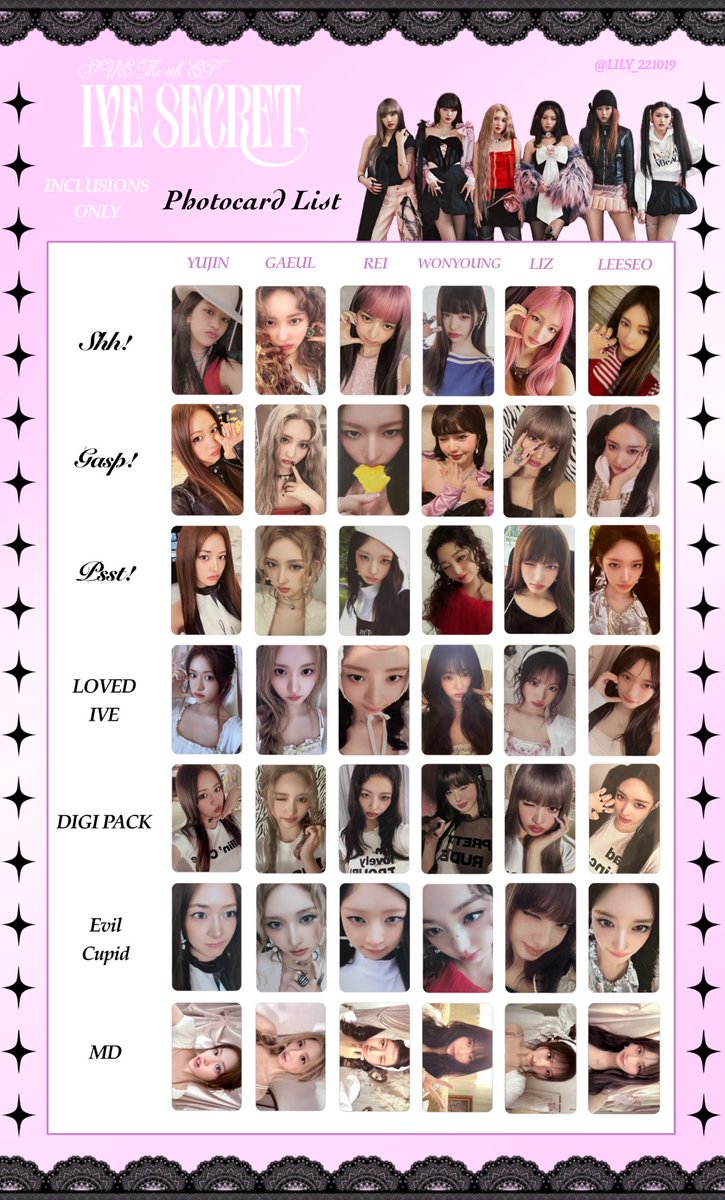 IVE SECRET】 封入&特典 全員 トレカ 一覧 🖤🪽INCLUSIONS Photocard