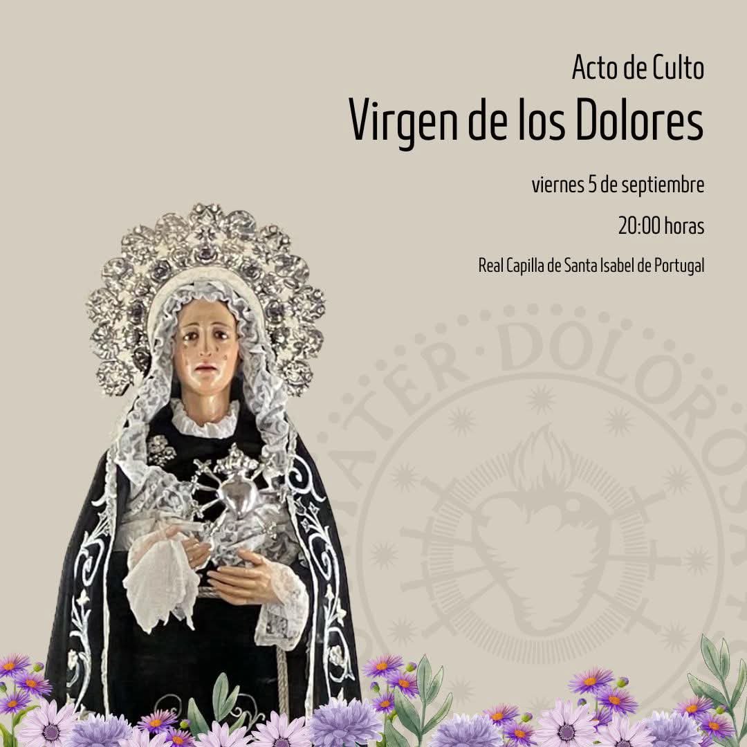 El próximo viernes 5 de septiembre, retomamos nuestro Acto de Culto a nuestra Virgen de los Dolores, de cada primer viernes de mes.
Os animamos a acompañarnos en este íntimo acto y comenzar juntos el nuevo curso. ¡Os esperamos!

#DolorosaZgz #ActoCulto #SemanaSantaZgz