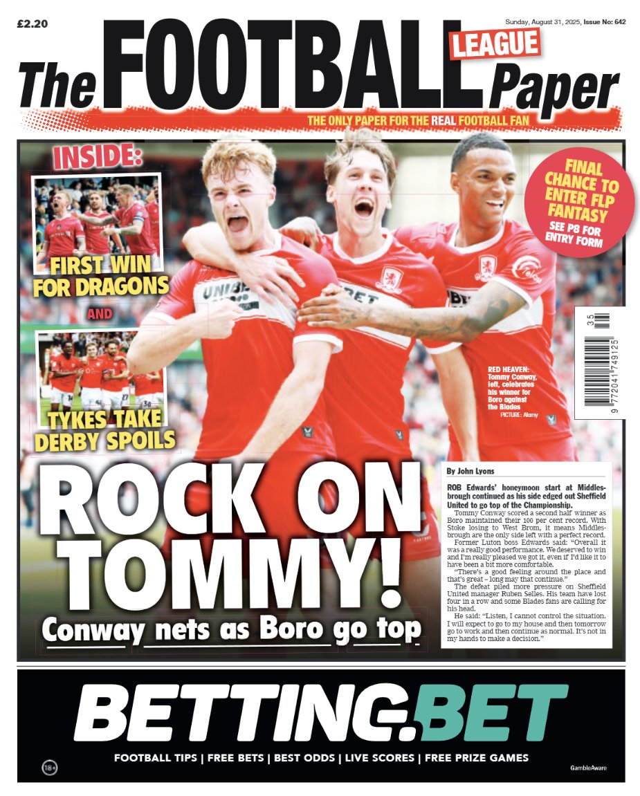 🗞️ 𝐅𝐑𝐎𝐍𝐓 𝐏𝐀𝐆𝐄 🗞️

🔝 Tommy Conway sends Boro top
🐉 Wrexham get first Championship win
🤝 Tykes take derby spoils

And much more from across the football leagues...

The Football League Paper is on sale NOW! Grab a copy or subscribe HERE: theleaguepaper.com/subscriptions/