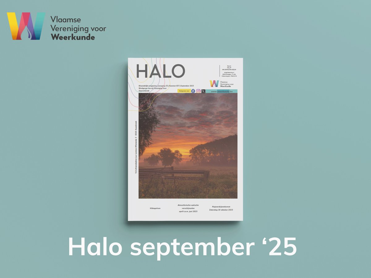 📢 De nieuwe editie van ons maandelijkse tijdschrift 𝗛𝗮𝗹𝗼 is er!
Deze maand:

☀️ Hittegolven
🌈 Bijzondere optische verschijnselen in de atmosfeer
📅 Najaarsbijeenkomst – 18 oktober 2025
🔬 Spotlight op wetenschapster Alice Ball
... en meer!

👉 weerkunde.be