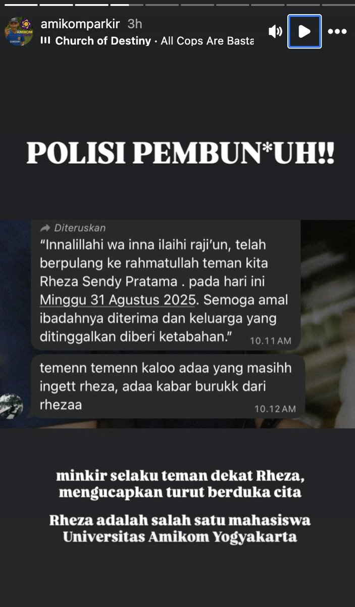 Turut berduka cita atas berpulangnya saudara kita,

Rheza Sendy Pratama,
Mahasiswa Fasilkom Universitas Amikom Yogyakarta.

Semoga amal dan ibadahnya diterima di sisi-Nya dan keluarga yang ditinggalkan diberikan kekuatan.