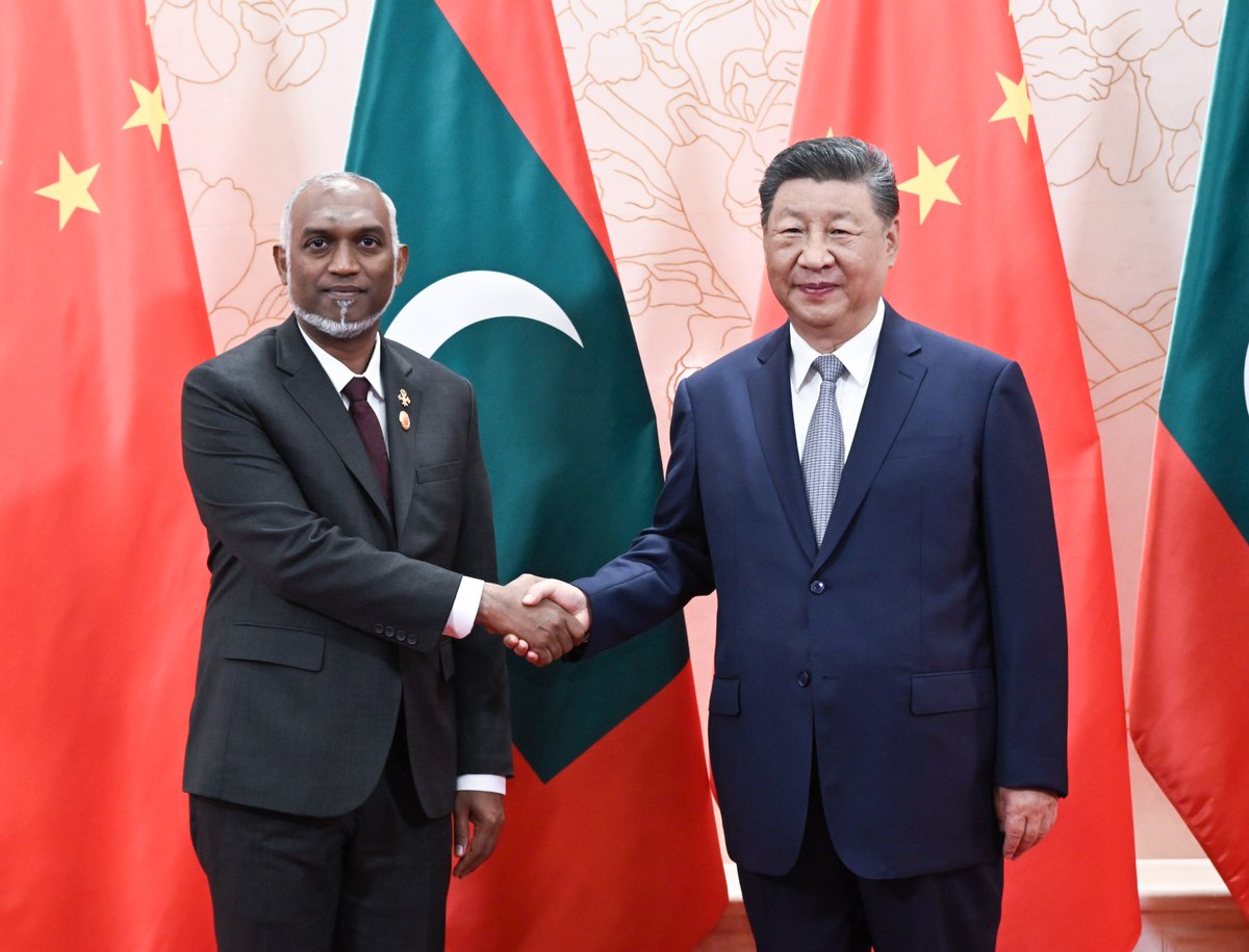 Mao Ning 毛宁 (@spoxchn_maoning) on Twitter photo President Xi Jinping met with Maldivian President Mohamed Muizzu in Tianjin.
China and the Maldives share common aspirations and stand together through thick and thin. Last year, the two presidents agreed to elevate bilateral relations to a comprehensive strategic cooperative President Xi Jinping met with Maldivian President Mohamed Muizzu in Tianjin.
China and the Maldives share common aspirations and stand together through thick and thin. Last year, the two presidents agreed to elevate bilateral relations to a comprehensive strategic cooperative