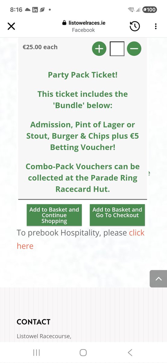 Day 1 ,2 and 3 of the listowel races all for 25£. This is the deal of all deals. Buy your bundle party pack before  its to late.