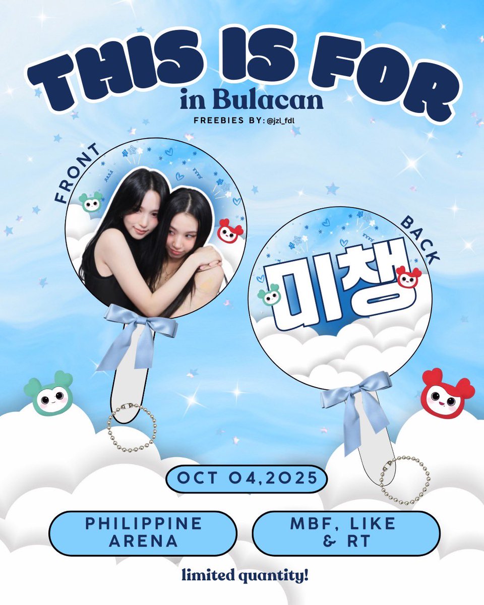 ˗ˏˋ ★ ˎˊ˗
TWICE “THIS IS FOR” WORLD TOUR IN BULACAN

Michaeng fan support by meee <a href="/jzl_fdl/">⋆. 𐙚 ˚ jz ⋆. 𐙚 ˚ lil fantasy ❤️‍🔥</a> ₊˚⊹♡

₊˚ mbf, like &amp; rt
₊˚ strictly 1:1 (limited qty)
₊˚ loc &amp; time: tba 

🖌️Designed by: <a href="/michaengbabies/">diya lil fantasy🏰</a> 🙇‍♀️

꒰ October 4, 2025 • Philippine Arena ꒱

See you!!!˚ʚ♡ɞ˚