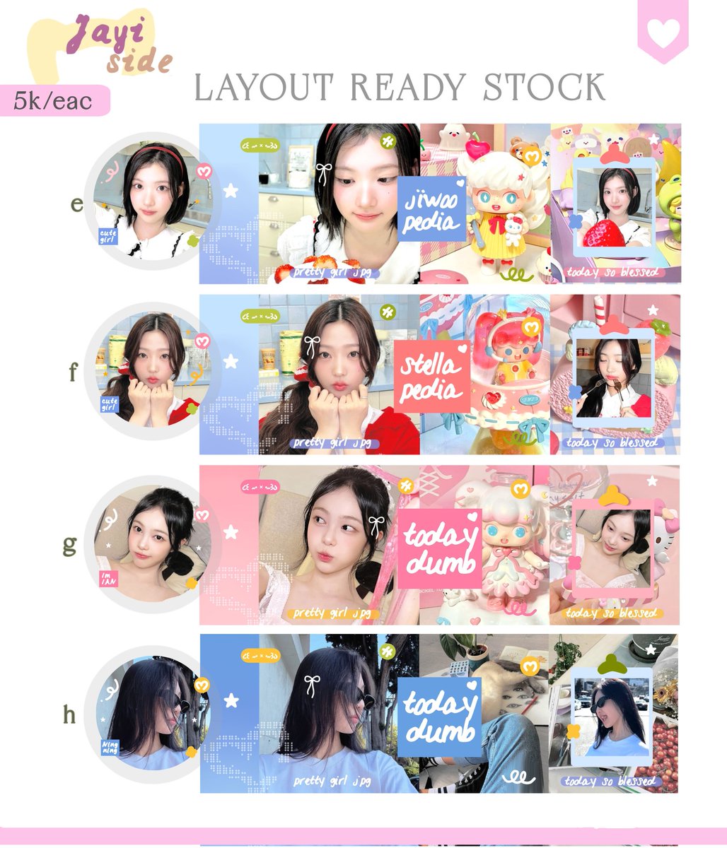 jayina's tweet image. help rt boleh?? thank u yaaa

haloo, aku ada layout ready stock ian, wony, jiwoo, stella, ningning serba 5.OOO☝️
100% penjualannya akan aku donasikan ke kakak2 yang ikut turun demo. yukk jajang sembari donasi🥰🫶
#zonauang