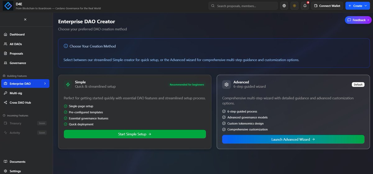 In the future, there would be thousands of Enterprises applying their governance models on #Cardano. 

#DAO4E will not only integrate #Cardano's unique techs but take full advantage of open source projects funded by #ProjectCatalyst

Take a look demo app dao4e.netlify.app