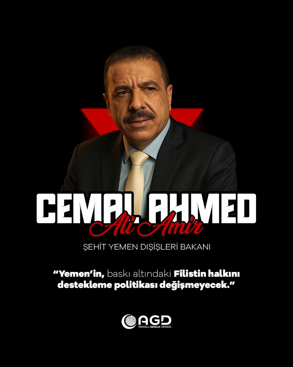 📍“Yemen’in, baskı altındaki Filistin halkını destekleme politikası değişmeyecek.” Şehit Yemen Dışişleri Bakanı Cemal Ahmed Ali Amir

#YemenİçinKıyama
