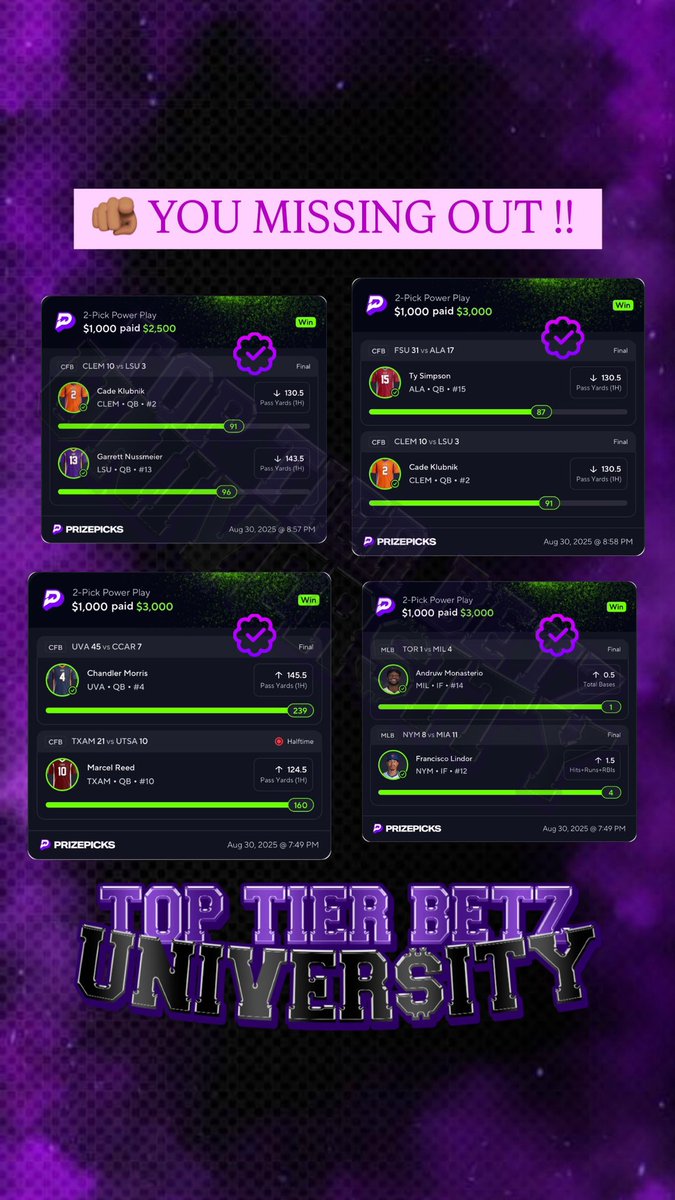 💰 $11,500 CASHED TONIGHT 💰 🏈🔥
We went CRAZYYY tonight and we’re just getting started 🤑🤑

👇🏾 Check the winnings below…
This is why the family stays eating every night. 🚀 #PrizePicks #parlays #SportsBettingX #FreePicks #CollegeFootball