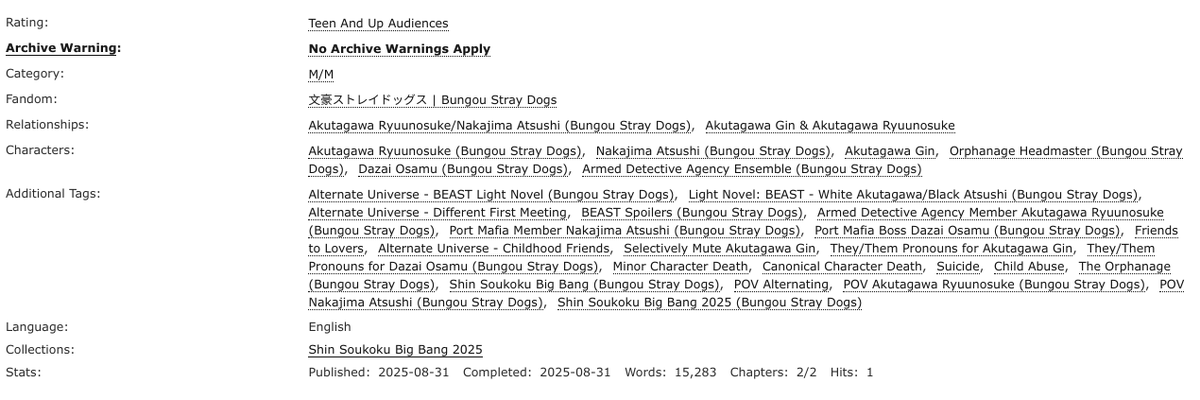 🖤 15.2k words | beast sskk different first meeting
🤍 written for the <a href="/sskkbigbang/">☆ SSKKBB ☆ @ Part 1 Sign-Up</a> 2025!!

archiveofourown.org/works/68804406…