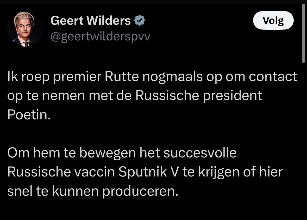 Weet je nog toen Wilders ons massaal wilde injecteren met een vaccin van Poetin? Hoe hadden we er dan bijgelopen nu?