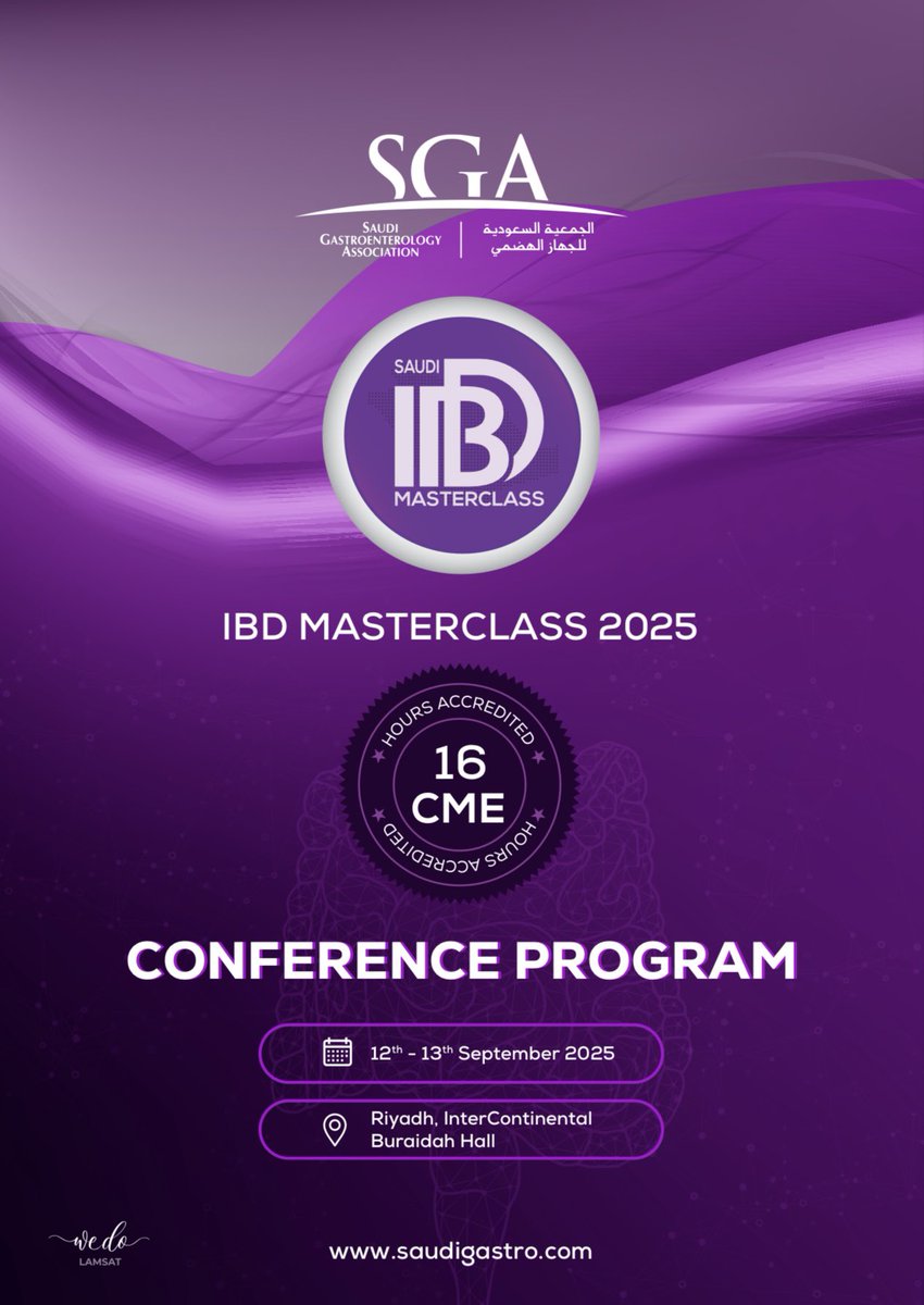 Save the Date!

Join us at the IBD Master Class 2025
12–13 September 2025
InterContinental Hotel, Riyadh – Saudi Arabia

An exclusive scientific gathering bringing together leading experts to advance knowledge and practice in Inflammatory Bowel Disease.

For registration details: