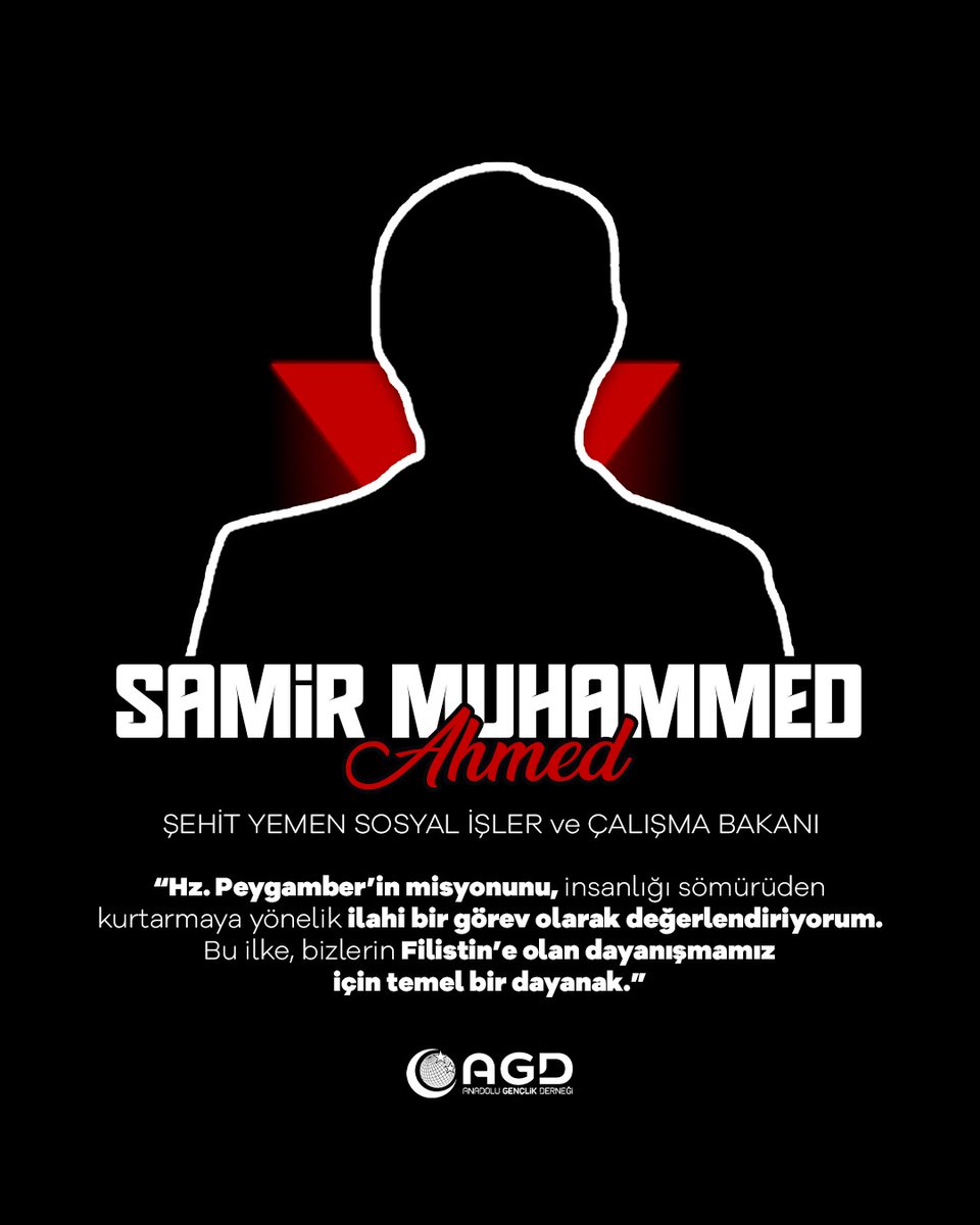 📍“Hz. Peygamber’in misyonunu, insanlığı sömürüden
kurtarmaya yönelik ilahi bir görev olarak değerlendiriyorum. Bu ilke, bizlerin Filistin’e olan dayanışmamız
için temel bir dayanak.” Şehit Yemen Sosyal İlişkiler ve Çalışma Bakanı Samir Muhammed Ahmed

#YemenİçinKıyama