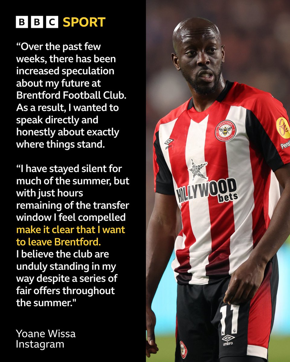 BBCMOTD's tweet photo. Yoane Wissa has released a statement on Instagram regarding his future at Brentford 📲💭 https://t.co/84f0CFj1bd