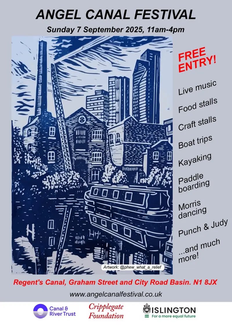 Next Sunday 7th September. We’ll be there! Find out about our walks and tours, take part in a short quiz or just come and say Hello! 

 angelcanalfestival.co.uk