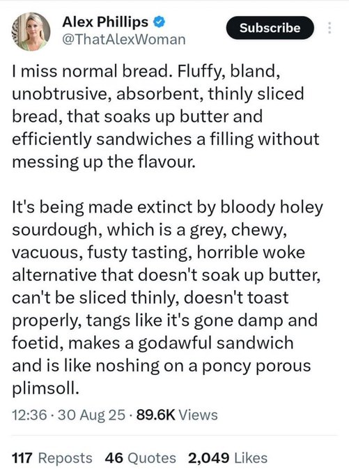 I'm glad this miserable traitorous c*** misses her bread. She also deserves turds in her rivers, high taxes, shit public services &amp; high food prices because she voted for them like the thick grifting scum she is.
#ReformUK #RightWingScum #RightWingGrifters