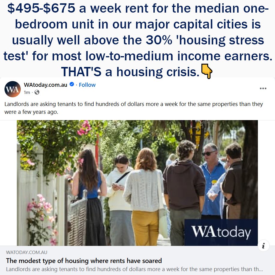$495-$675 a week rent for the median one-bedroom unit in our major capital cities is usually well above the 30% 'housing stress test' for most low-to-medium income earners. THAT'S a housing crisis. Thoughts? 🤔

📰 Asking rents have soared even for the most modest properties