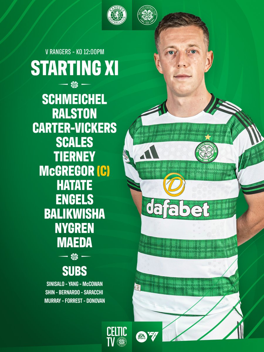 📋 Your Celtic starting XI for today’s Glasgow Derby at Ibrox. 
 
#RANCEL | #CelticFC🍀