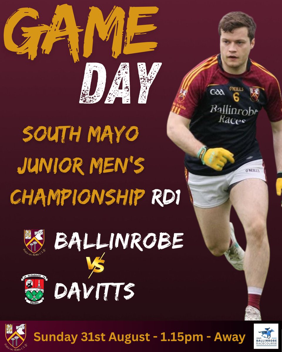⚡Game Day ⚡
It's game day for our Junior Men as they head to Ballindine for the 1st round of the South Mayo Junior Championship.
Throw in 1.15pm - Ballindine 
All support for the team and management greatly appreciated