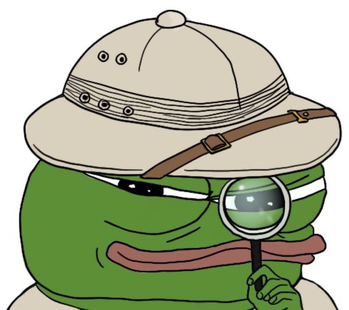 Pepe the frog as a detective examining closely, wearing a magnifying glass