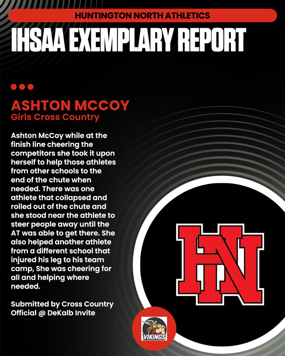 hnvikings's tweet image. IHSAA Exemplary Report submitted by cross country official #GoVikings #FirstClass