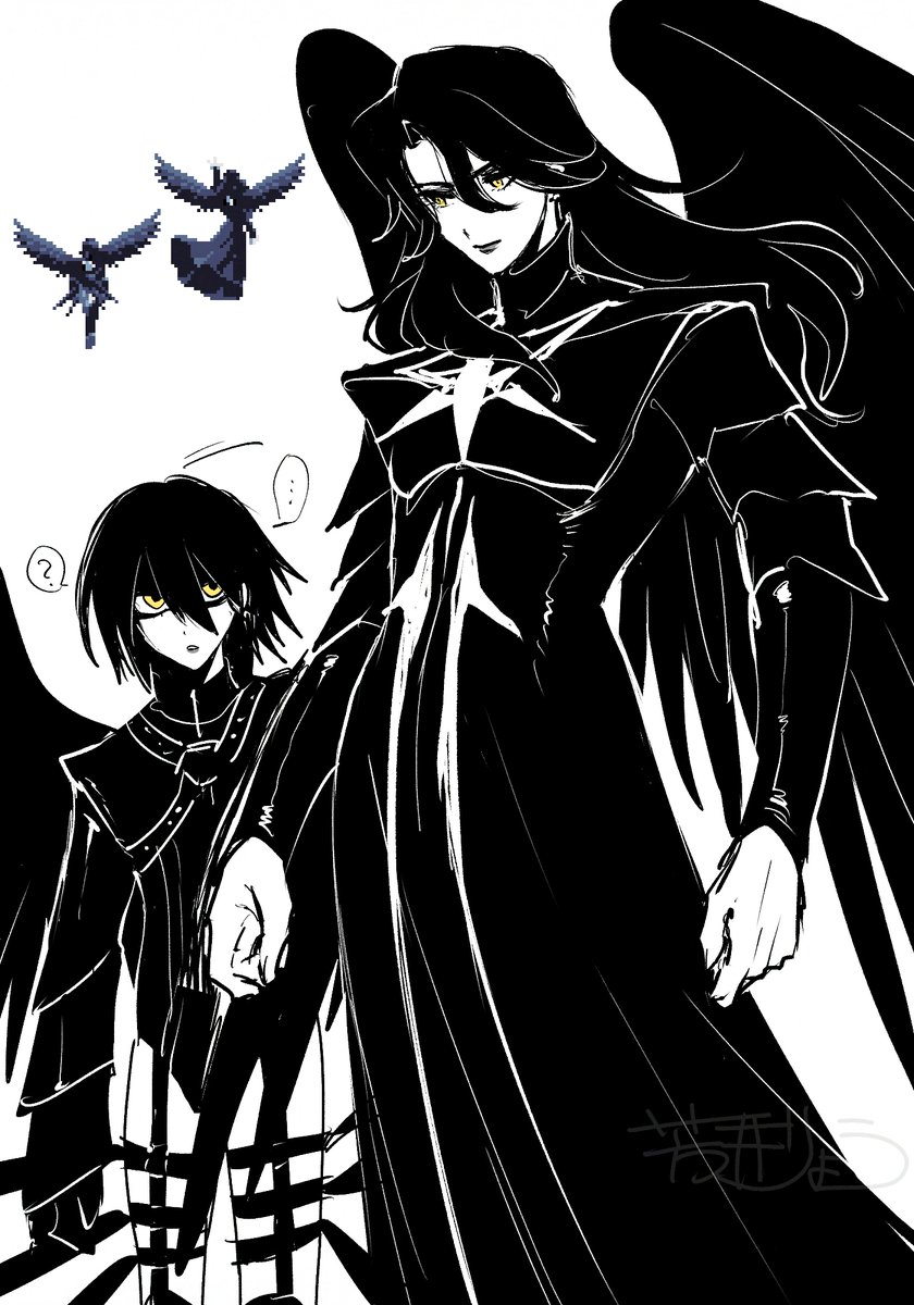 一次創作/OC（制作中ゲームより）
主人公KROと同じ黒い翼を持つ男、名前はSEN（セン）。生まれたばかりで何もわからないまま戦士として駆り出されたKROを見守ってくれているようです。
#STG黒翼