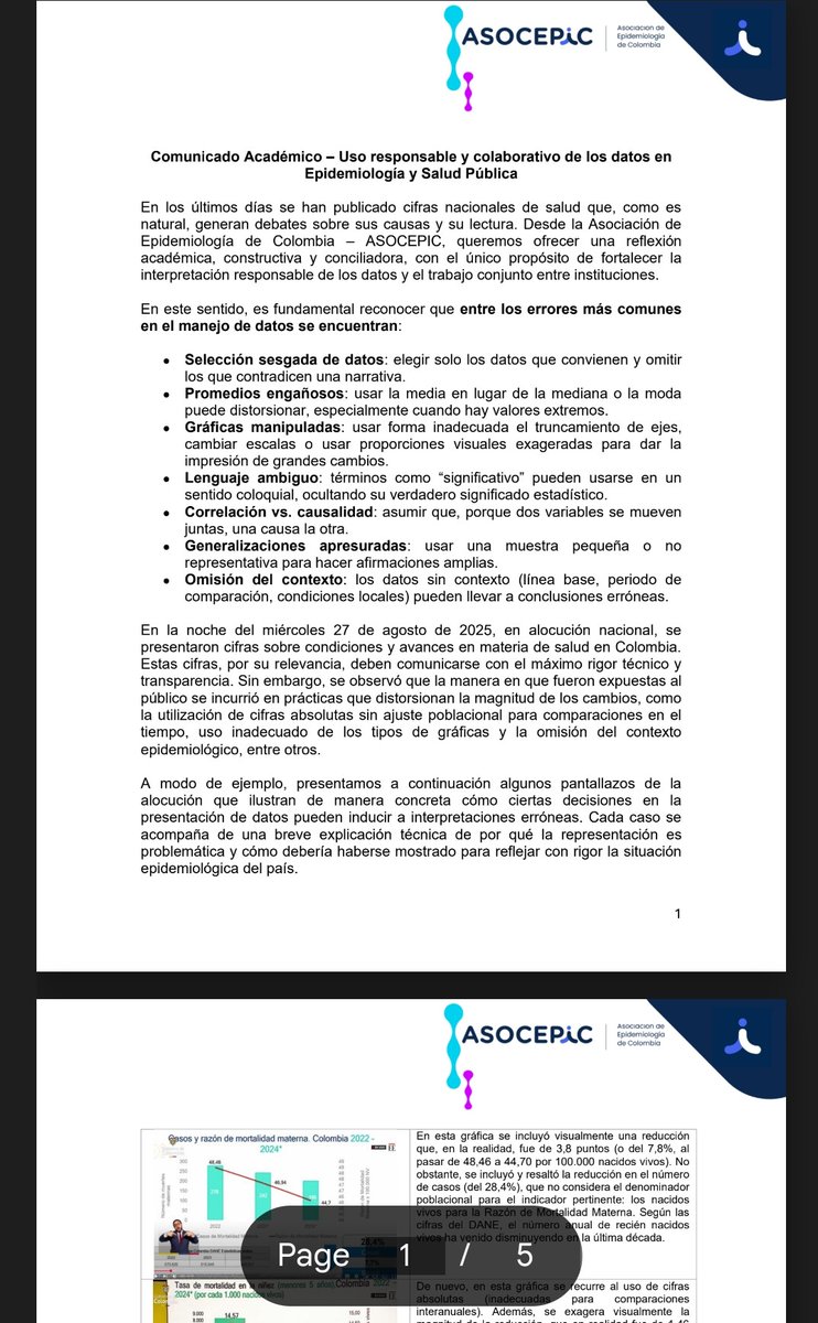 En este comunicado de la Asociación de Epidemiología de Colombia se hace un llamado al gobierno nacional <a href="/petrogustavo/">Gustavo Petro</a>
 Y  <a href="/MinSaludCol/">MinSalud Colombia 🇨🇴</a> para ser responsables con los indicadores de salud y no utilizarlos para politiquiar. x.com/asocepic/statu…