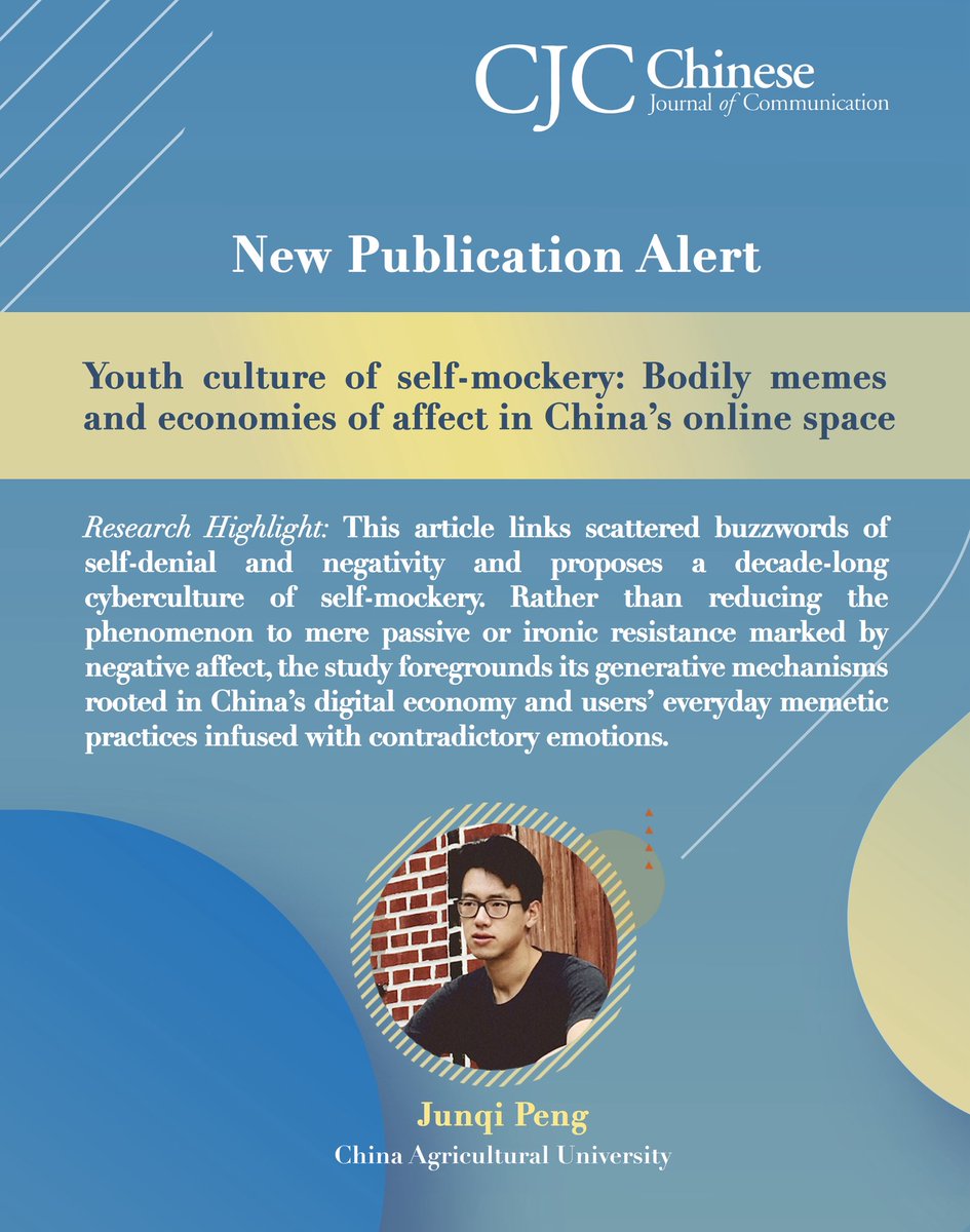 New pub alert! Peng’s article proposes a decade-long cyberculture of self-mockery. This study foregrounds its generative mechanisms rooted in China’s digital economy and users’ everyday memetic practices infused with contradictory emotions.

Read here:doi.org/10.1080/175447…