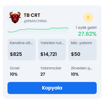 CRT Bot Ağustos Sonuçları

Kripto +25.75R
Forex +20.15R
Copy Trade +%27.62

İşlemlerimiz şeffaf kargo ile gönderilmekte olup asla sonradan oynama ve kaydırma yapılmamaktadır.😅

Üyelerimizin 251'i oy kullanmış ve %99'luk bir memnuniyet oranına ulaşmışız.

Yeni ay için alımlar