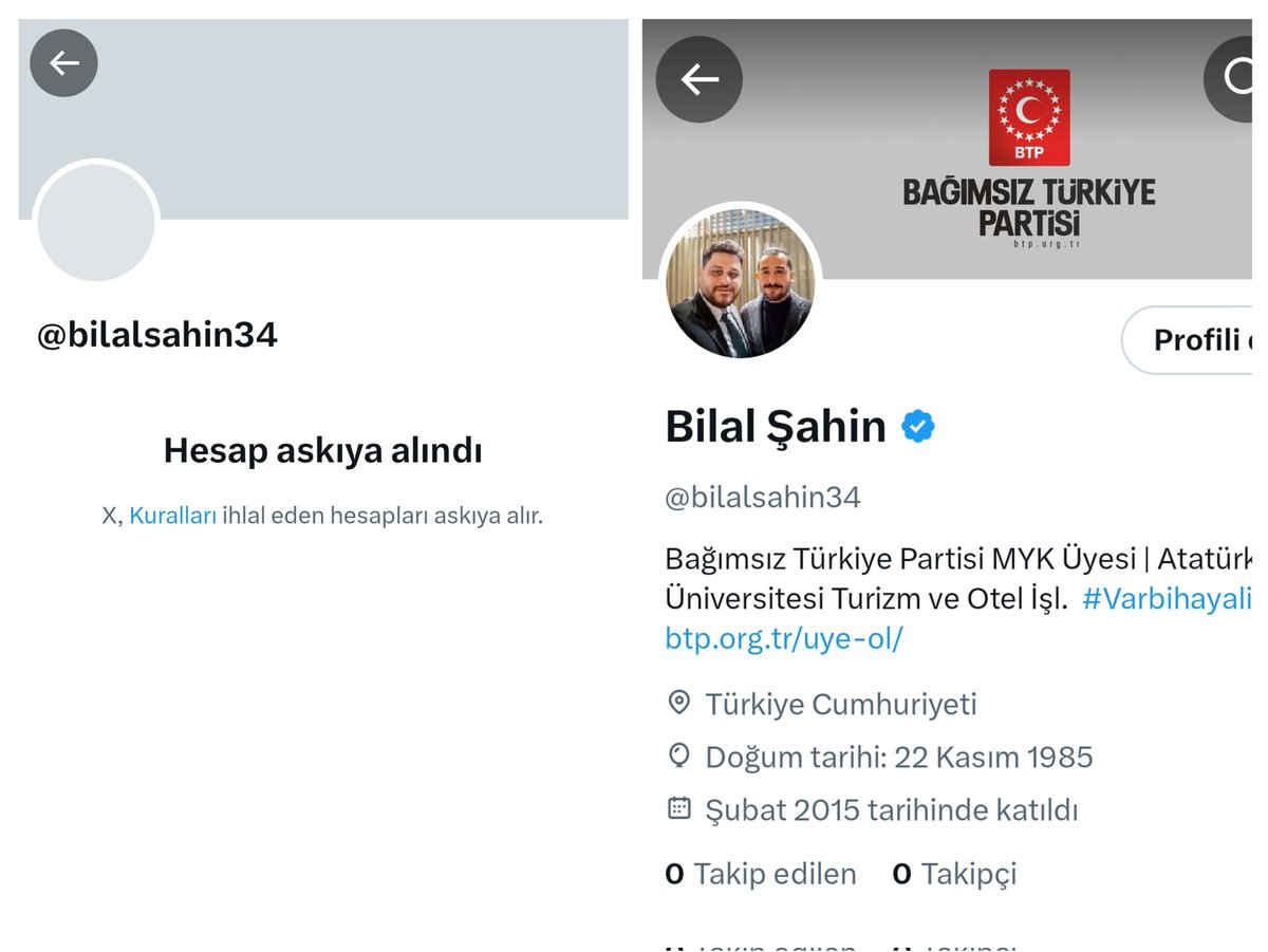 Değerli arkadaşlar,
11 yıllık X hesabım, Atatürk’ün çizdiği yoldan sapmış; vatan, millet derdi olmayan trollerin hedefi haline gelerek kapatıldı.

Buradayım!
İnadına Atatürk, inadına Bağımsız Türkiye, inadına“Ne Mutlu Türk’üm Diyene!”diyerek yeni hesabımla yoluma devam ediyorum.