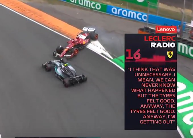 Penalización de 10 segundos a Antonelli por chocar a Leclerc.

🗣 Jolyon Palmer: "Antonelli nunca llegó a consolidarse por el interior. Era tentador, pero creo que al final fue demasiado ambicioso." 

Los dos Ferrari fuera de carrera

#f1